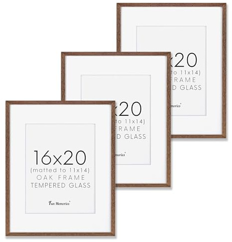 Bilderrahmen 40,6 x 50,8 cm, 3er-Set, 40,6 x 50,8 cm, massiver Eichenholzrahmen für die Wand, 40,6 x 50,8 cm, Bilderrahmen mit gehärtetem Glas, 40,6 x 50,8 cm, Rahmen mattiert auf 28 x 35,6 cm