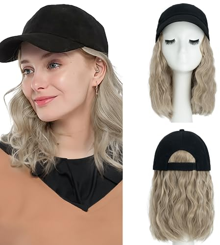 SEGO Wig Cap mit Haaren Extension mit Baseballmütze BOB Perücke Haarverlängerungen Gewellt Haarteil wie Echthaar Damen 20 cm # 16P613