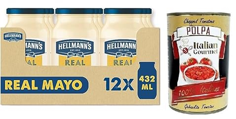 12x Real Maionese,Mayonnaise in Glas-Verpackung,432ml + Italian Gourmet Polpa di Pomodoro 400g Dose