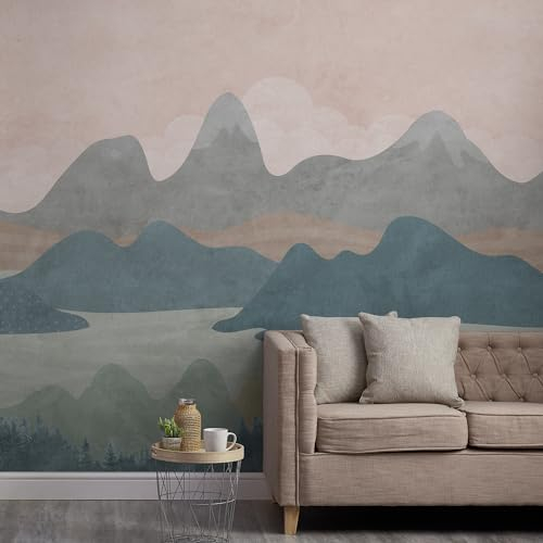 Fototapete Vlies Berge Landschaft Natur Wolken Grün Rot Grau ML6801