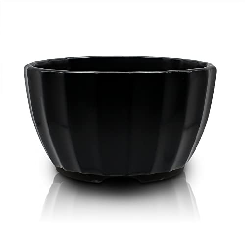 Bonsai Keramik Topf Chrysantheme Blumenform glasiert (5, BlackMatte-Yu)