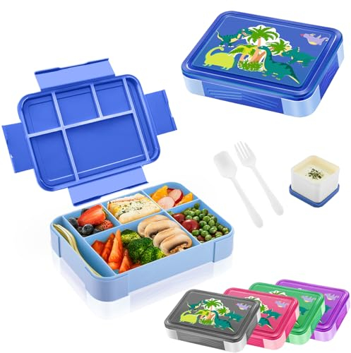 Yskmefun Brotdose Kinder mit Fächern, 1330ml Lunchbox für Kinder, Auslaufsichere Bento Box mit 5 Fächern Besteckset, Lunch Box für Kindergarten, Schule, Picknick, Ausflug