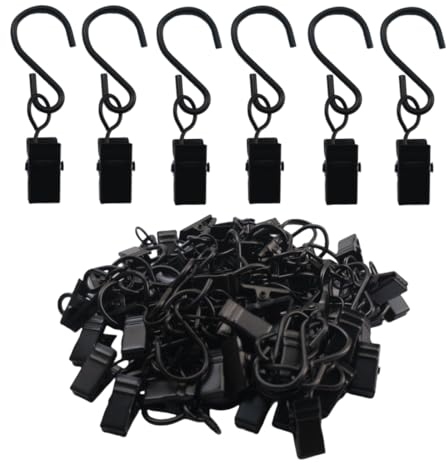 UPEYXDQR S-Haken aus Edelstahl, Vorhang-Clips, hängende Party-Lichter, Aufhänger, Dachrinne, Foto, Camping, Zelte, Kunsthandwerk Display, Garten, Innenhöfe, Dekoration, 6,1 cm lang, schwarz, 40 Stück