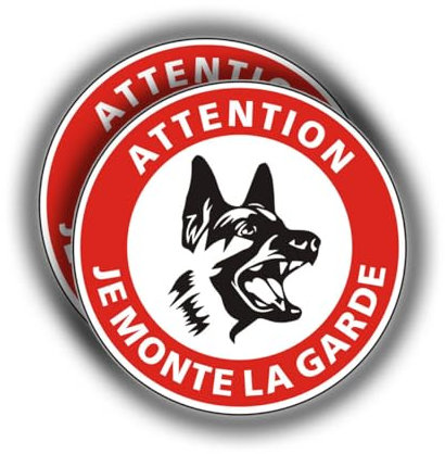 Felexdo Panneau attention au Chien Panneau Je Monte La Garde Panneau de sécurité rigide et rond Ø167mm en Aluminium Adhésif Résistant aux UV Imperméable pour Extérieure