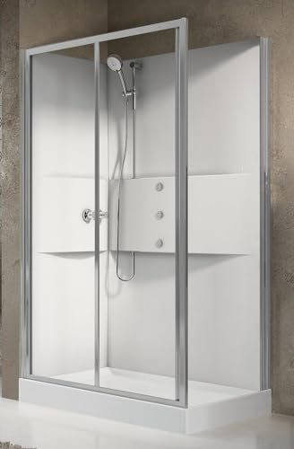Novellini Media 2.0 2P Idromassaggio 120x80 cm Cabina Doccia Multifunzione Apertura 1 Anta Scorrevole Reversibile Miscelatore Termostatico Vetro Trasparente Profilo Silver Ripiani Doccetta Alto 210cm
