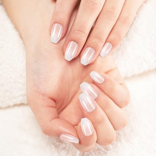 Press On Nails Short False Nails Gradient Pink Stick On Nails Glitter French Nail Tips With Jelly Glue For Women Girls Nails Art(24pcs)