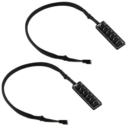 The Lord of the Tools Pack of 2 6-Pin PWM Fan Hub Braided Power Cable CPU Fan Connection Hub for Computer CPU/Case Fan Multi Splitter Connection Cable Adapter 12V 3-Pin 4-Pin