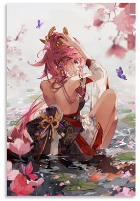 FBBINKA Game Genshin Impact Yae Miko, Wohnzimmer-Dekor, moderne ästhetische Wandkunst, Poster, Geschenk für Freunde, ungerahmt, 20 x 30 cm