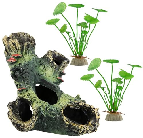 ZGDEIWGF 1 testa d'albero, 2 piante acquatiche artificiali, decorazioni per acquario, decorazione per la casa