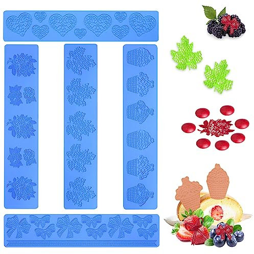 Gachiwar Molde de Silicona de Hoja,5 Pieza Molde de Silicona para Fondant,Molde de Impresión Artesanía de Azúcar para Decoración de Pasteles,Manualidades,Cocina,Chocolate