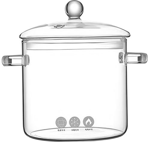 Cndiyald Pot en Verre, Casserole en Verre Transparent 3L, marmite à mijotage en Verre pour cuisinière, Casserole Borosilicate, Pot de cuisinière en Verre