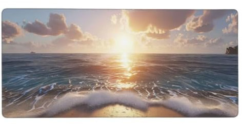 XXL Gaming Mauspad Sonnenaufgang 35.4x15.7in, verlängertes Mousepad, mit Motiv Schreibtischunterlage Meer, Erweiterter Schreibtisch Schutz, Verbessert und Geschwindigkeit Gaming Mauspads N1-44