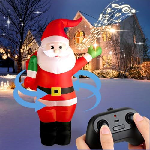 OBEST Aufblasbarer Fernbedienung Weihnachtsmann, 113CM Elektrische Spielzeug, 360° Rotation, Automatische Inflation, USB Aufladung, mit Soundeffekten,Außenbereich,Garten,Rasen,WeihnachtsDekoration