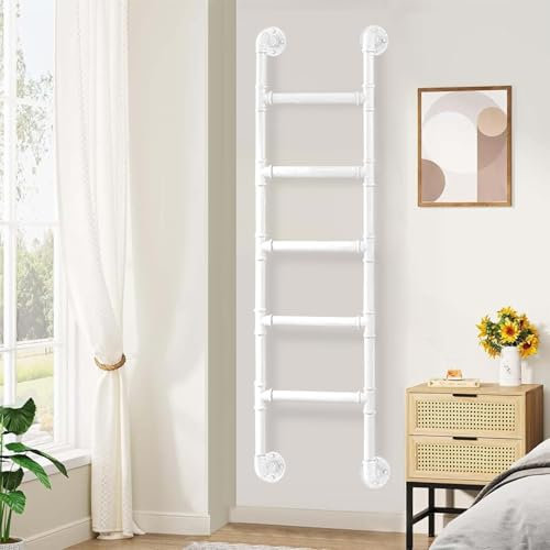 Weiße Etagenbettleiter Dachboden-Kletterleiter, 4 Fuß 5 Fuß 6 Fuß 7 Fuß 8 Fuß Metall-Kellerfenster-Schacht-Ausstiegsleiter, robuste wandmontierte Hängeleitern für Zuhause und Wohnheim(300cm/118in)