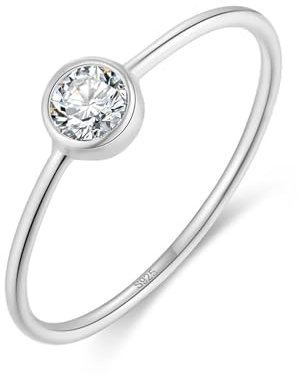 Dsnyu Verlobungsring Damen Zirkonia, Engagement Ring Silber 925 Solitär Runder Zirkonia Eheringe Silber Schmuck Größe 52 (16.6)