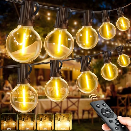 LED Lichterkette Außen Strom mit Fernbedienung, 60M - 200FT G40 Glühbirnen Dimmbar Outdoor Lichterkette, IP44 Wetterfest Warmweiß Aussen Lichterkette für Garten Terrasse Balkon Hochzeiten Party