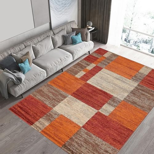 Taidianolp Teppich Wohnzimmer Deko,Moderne abstrakte geometrische braun rot orange, orange, 80 x 150 cm,Waschbarer Kurzflor Teppiche Küche Schlafzimmer Teppichläufer