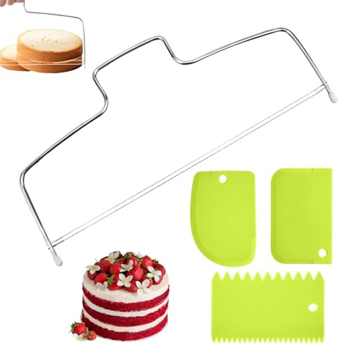 Tortenschneider, 2Pcs Tortenbodenschneider 32×16cm mit 3Pcs Kuchenschaber, Tortenbodenteiler Tortensäge Edelstahl Tortenbodenschneider für Torten zum Schneiden von Kuchen (Silber, Grün)
