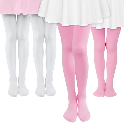 MK MATT KEELY 4 Paires Collant Fille Collant Opaque Rose Blanc Enfant Fille Collant Danse Classique Legging Ballet 80 Deniers,9-12 Ans