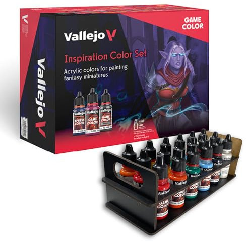 Silu-Paints Vallejo Inspiration Colour, lot de 48 peintures Vallejo, pinceaux synthétiques, guide d'utilisation et classeur de peinture, parfait pour la peinture de miniatures, modèles, modélisme, maq
