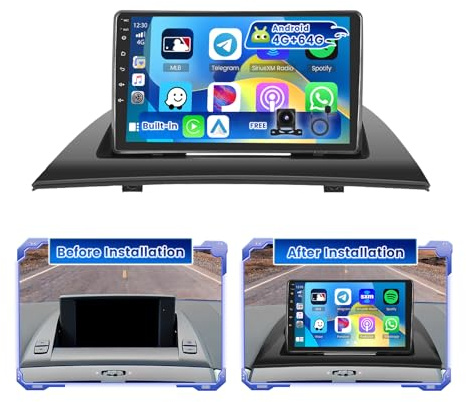 Hikity 4G+64G Android 15 Radio Coche para BMW X3 E83 2004-2012 con Pantalla Táctil de 9 Pulgadas, Radio 2 DIN con Android 15 Wireless Carplay Auto Radio FM/RDS BT GPS WiFi SWC + Cámara Trasera + Mic