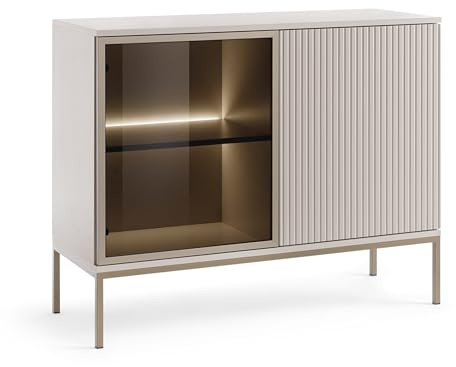 Komodee Laval K144 - Dreitürige Kommode, Schwarz, 144 cm Breite, 83 cm Höhe, 37 cm Tiefe