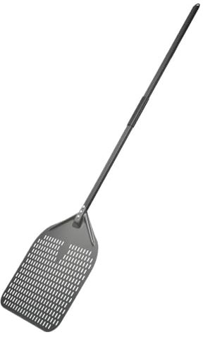 Pelle à pizza perforée de 33 cm avec long manche, pelle à pizza en aluminium pour la cuisson et le service. Outil à pizza idéal pour les fours et les grills, finition noire