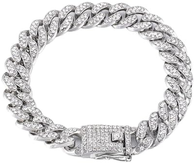 Generico Halskette mit Strass für Hunde – Halsband mit Kette aus Metall für Haustiere – Zubehör für Fotos (Silber- 30 cm)