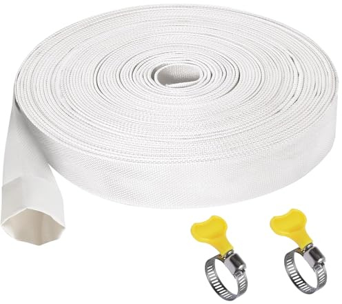 Druuzyl Gewebeschlauch 1 Zoll Flachschlauch 25mm Lang 10 m Industrieschlauch Gewebeschlauchset Zubehör mit Edelstahl Schlauchklemme für Tauchpumpen Oder Schmutzwasserpumpen