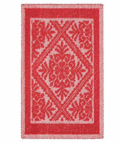 Pierre Tappeti Sardischer Teppich, rot, 55 x 140 cm, waschbar, 100 % Baumwolle, hergestellt in Sardinien, praktisch weich.