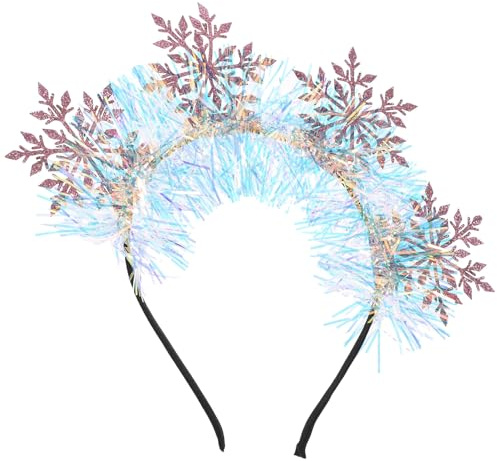 IWOWHERO Bandeau de Noël à Paillettes Flocons de Neige Serrage-Tête Décoratif Rose 4 Flocons Argentés Accessoire Léger et Confortable pour Fêtes et Photos de Noël