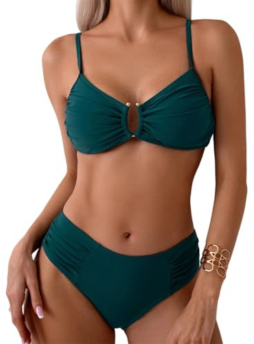 Costumi da Bagno Donna Push Up Imbottito Reggiseno Scollo a V Due Pezzi Bikini Set Sexy Vintage Swimwear Elegante set perizoma bikini costume da bagno push up con triangolo coppa spaghetti due pezzi