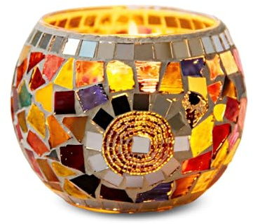Mosaik Glas Kerzenhalter, Glas Teelichtgläser, Glas Kerzenständer, Orange