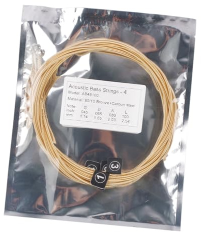 Professionelle Basssaiten 4-saiten für Akustikbass, Ersatz | Kohlenstoffstahl und Messing, 1 Satz Goldfarben, Kleine Bauform, Einfache Montage für Musiker
