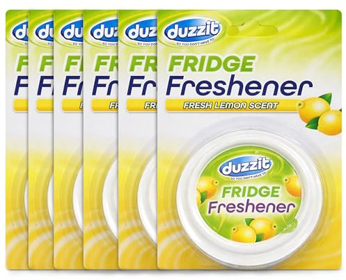 6 x Duzzit Fridge Freshener Fresh Lemon Scent – Refrigerator Deodoriser Odour Eliminator for Fridge & Freezer, Long Lasting Food Smell Remover, Compact Fridge Air Freshener for Kitchen Use