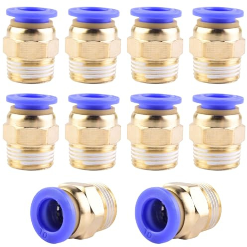 ANGEEK 10 Stück 10 mm x 3/8 PT-Außengewinde Messing-Durchgangsverschraubungen, Schnellkupplungen zum Anschluss von Druckluftschläuchen, Zubehör für Luftkompressoren