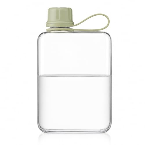 Generisch Flache Trinkflasche 500 ml BPA-frei, Auslaufsichere Wasserflasche aus Tritan, Schlanke Rechteckige Sportflasche mit Trageschlaufe, Leichte Reiseflasche für Fitness, Schule, Büro (Grün)