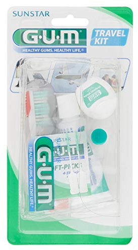 GUM Kit da viaggio con Spazzolino, Dentifricio, Filo interdentale, Fluoruro