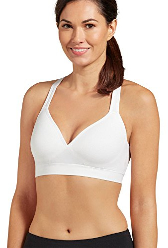 Jockey Women's Active Mid Impact Molded Cup Seamless Sports Bra Pure White