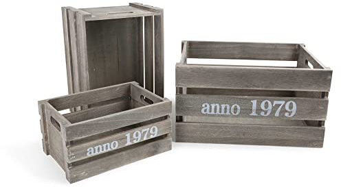 Holzkisten „Shabby Chic“ im 3er Set, mit einem Schriftzug an der Außenseite, als Deko- oder Transportmöglichkeit, schöner Shabby-Look durch das abgeschliffene Holz, universell einsetzbar