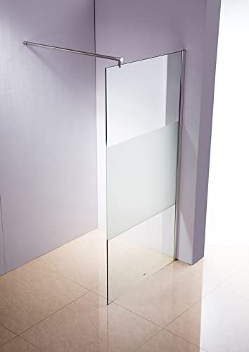 CLP Edelstahl-Duschabtrennung, Nano Glas, Haltestange: RUND (bis zu 3 Glasfarben und 20 Größen wählbar), Farbe:halbmilchglas, Größe:140x200x100 cm