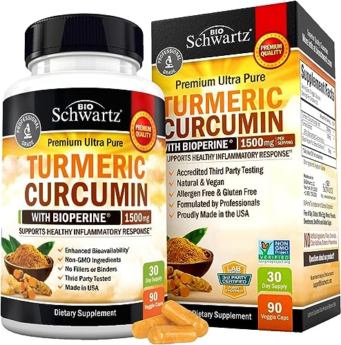 Turmeric and Black Pepper Capsules | High Strength 1500 mg Turmeric Curcumin Supplements | with Black Pepper for Ultra Absorption | Non-GMO, Vegan, Gluten-Free | 90 Capsules, 30 Day Supply