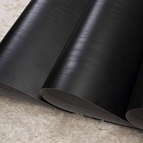 LoveFaye Solid Black Wood Grain Furnitures Protective Paper Self Adhesive Shelf Liner Door Countertop Cabinet Sticker 17.7 Inch by 9.8 Feet