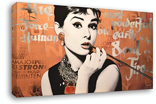 Kunstbruder Wandbild Audrey Hepburn Chain by Paul James (div. Grössen) - Kunstdruck auf Leinwand/Leinwandbild Streetart Bild 100x180cm