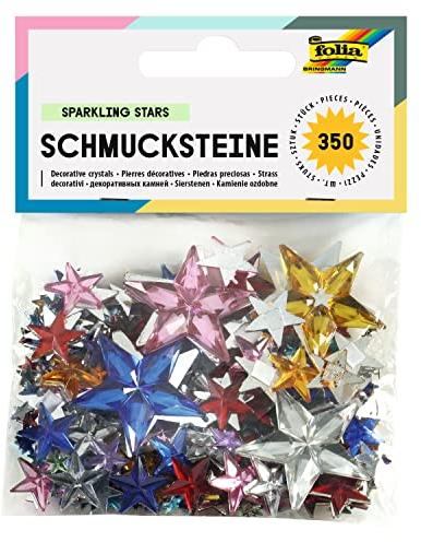 folia 1243 - Schmucksteine, Sparkling Stars, 350 Stück, farbig sortiert - ideal zum Verzieren von Grußkarten, Scrapbooking und anderen Bastelarbeiten