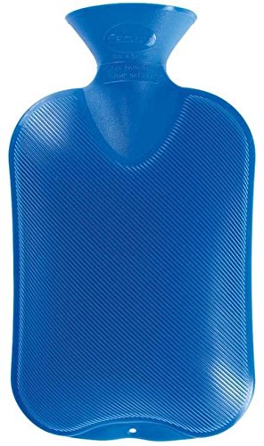 Fahsy 5699.3 Wärmflasche 1er Pack ~ Thermoplast- Wärmeflasche Doppellamelle, geruchsneutral, recyclingfähig, robust und langlebig, fugenloser, schmaler Flaschenhals ~ 2,0 Liter, blau