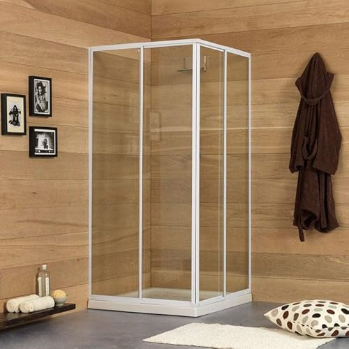 Kiamami Valentina - Box Doccia Estensibile Erice | Profili in Alluminio Verniciato Bianco | Cristallo Temperato 4mm | Misura Regolabile 70-80 cm | Cabina Angolare, Trasparente, Media