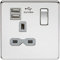 Knightsbridge SFR9901PCG Screwless 1G Switched Socket with 2.1 A Dual USB Charger, Polished Chrome with Grey Insert, 13 A
