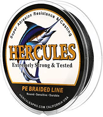 Hercules Super Cast 100M 109 Yards Braided Fishing Line 100 LB Test for Saltwater Freshwater PE Braid Fish lines Superline 8 Strands - Black, 100LB (45.4KG), 0.55MM