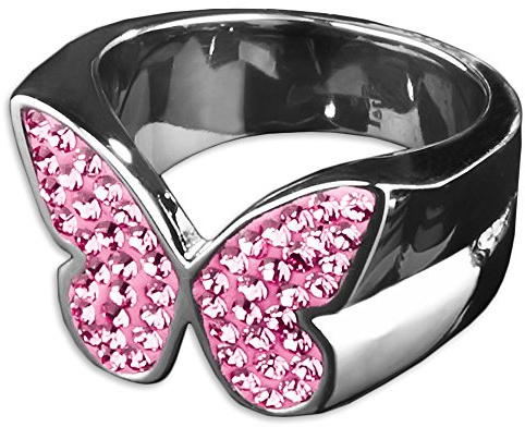 viva-adorno Edelstahl Ring Damenring Multi Kristall Schmetterling RS31